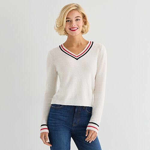 Marilyn Monroe Womens V Neck Long Sleeve Pullover Sweater In White