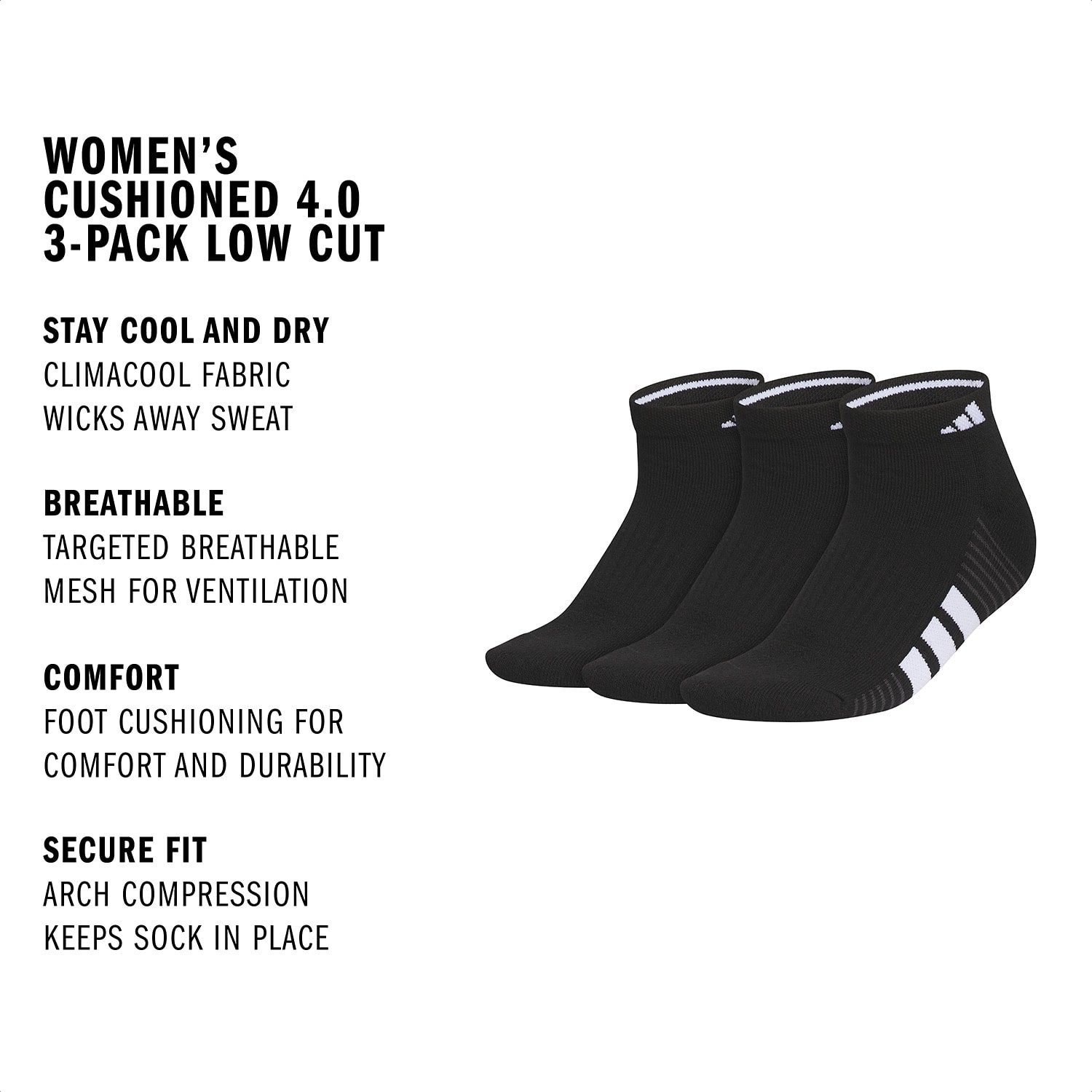 adidas Womens 3 Pair Low Cut Socks