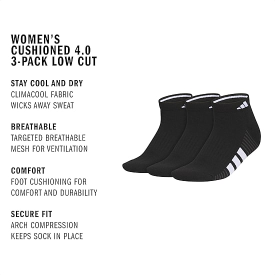 adidas Womens 3 Pair Low Cut Socks