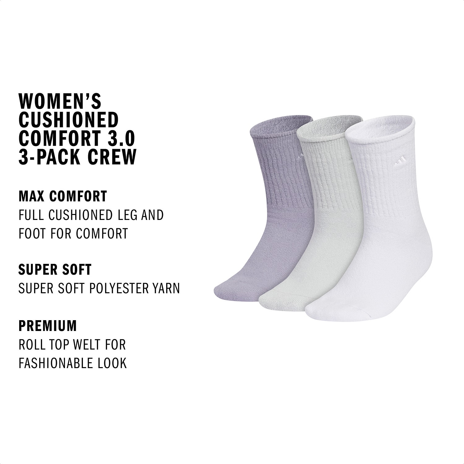 adidas Womens 3 Pair Crew Socks
