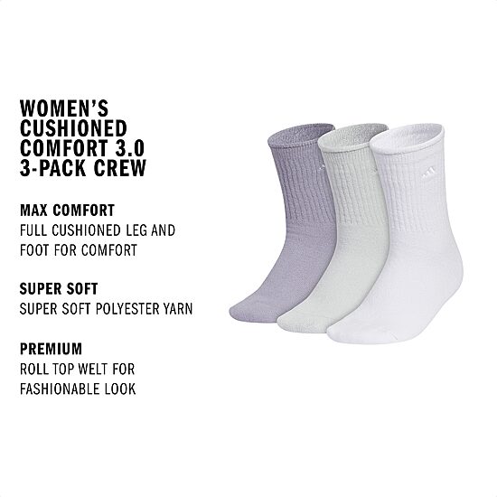 adidas Womens 3 Pair Crew Socks