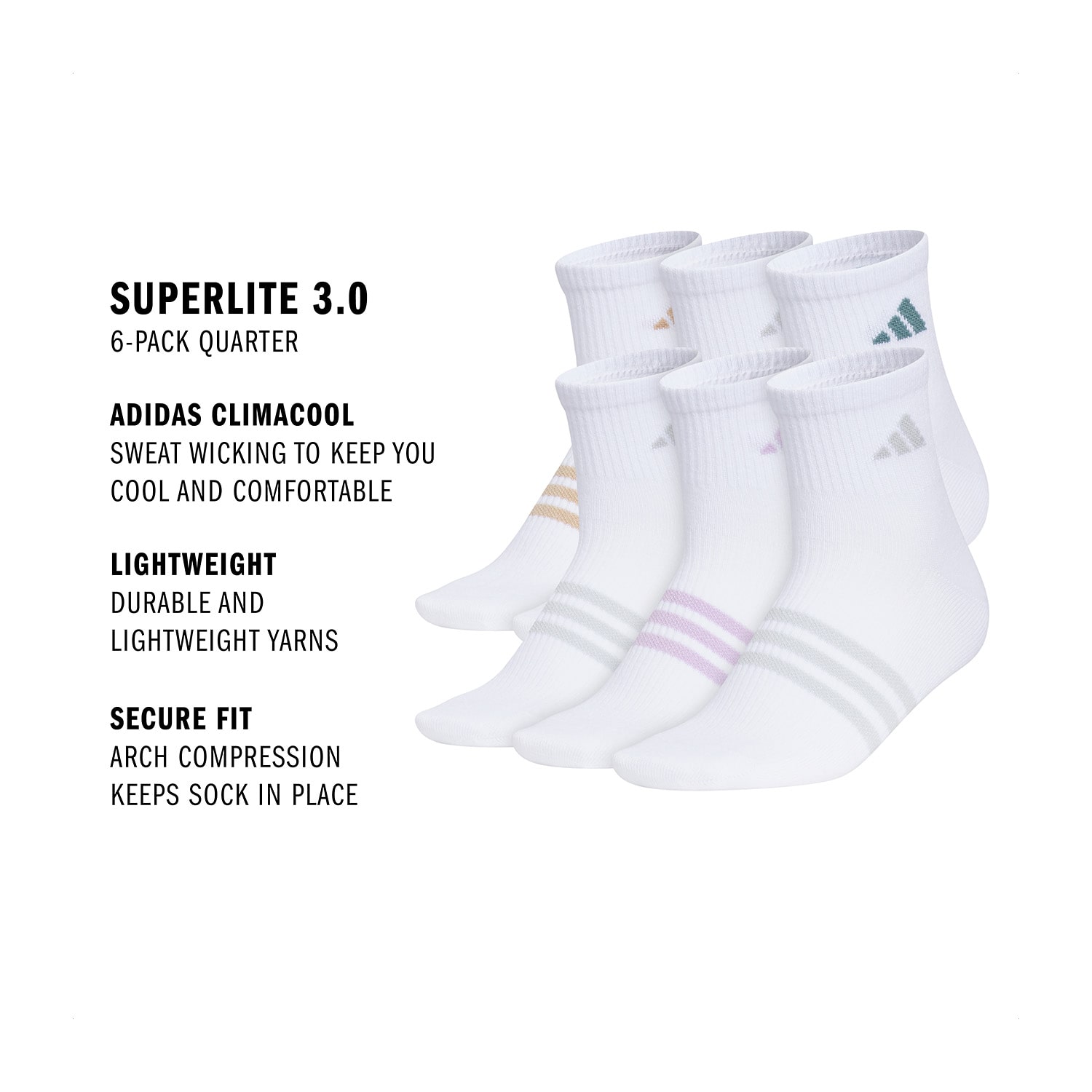 adidas Womens 6 Pair Quarter Ankle Socks