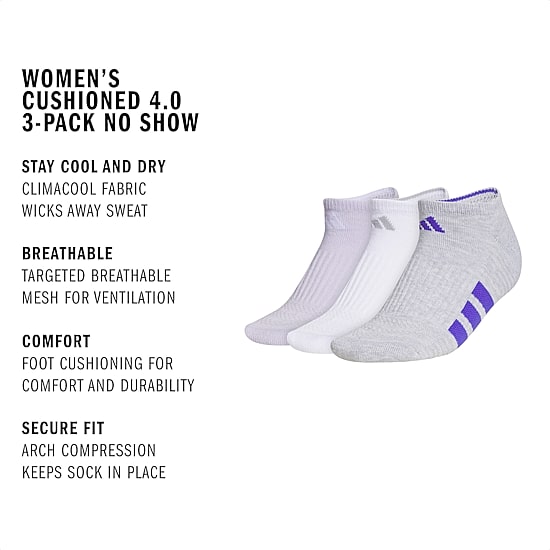 adidas Womens 3 Pair No Show Socks