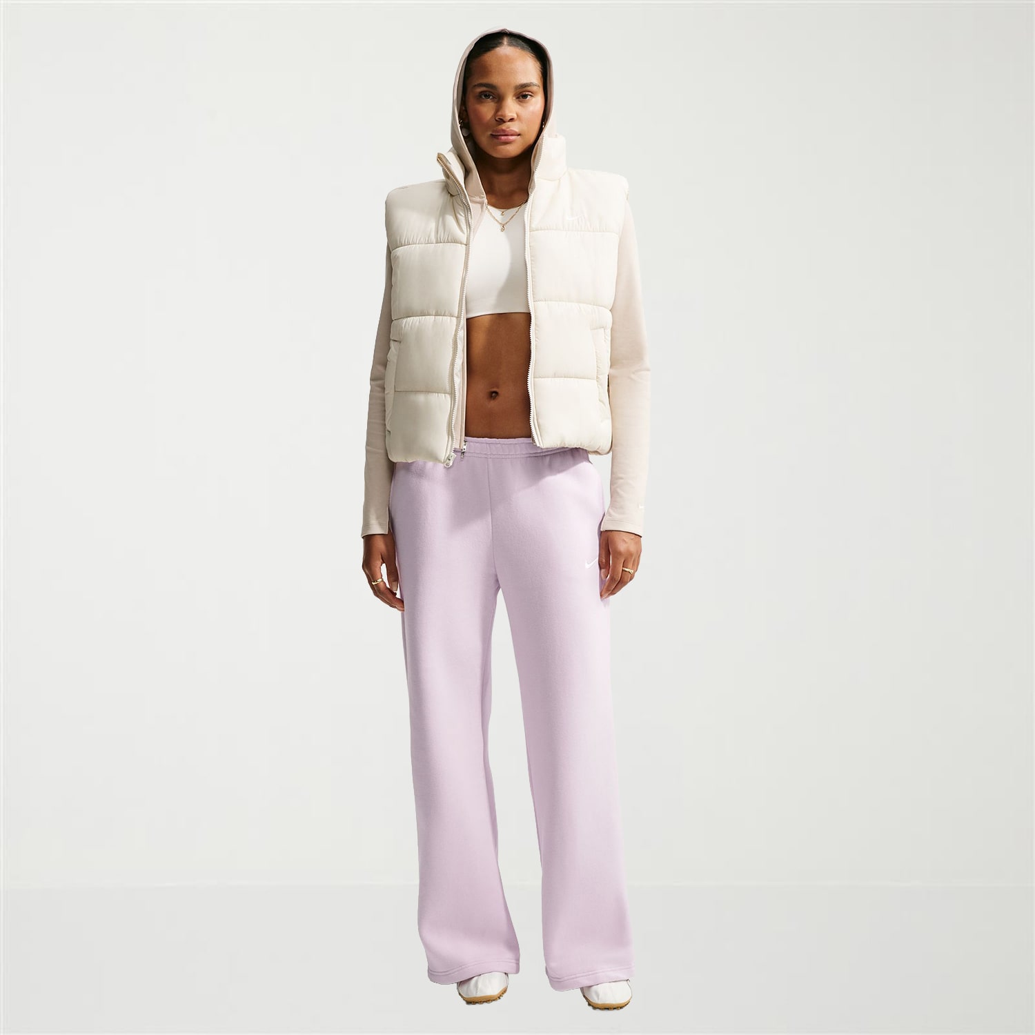 Nike Studio Womens Wide Leg Mid Rise Regular Fit Fleece Sweatpant