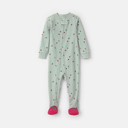 Carter's Baby Girls Footed Crew Neck Long Sleeve One Piece Pajama In Blue
