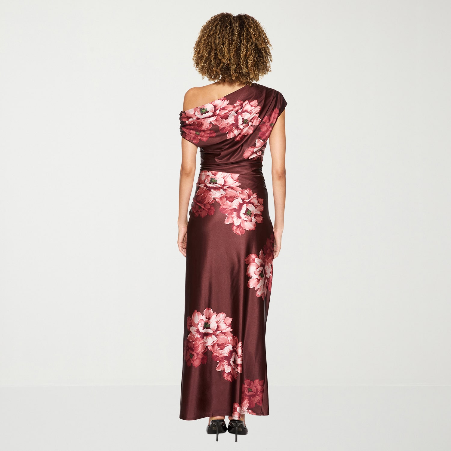 Premier Amour Womens Asymmetrical Neck Sleeveless One Shoulder Floral Evening Gown
