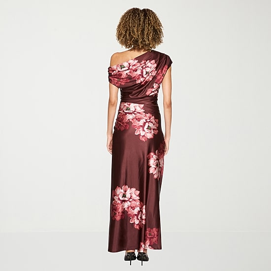 Premier Amour Womens Asymmetrical Neck Sleeveless One Shoulder Floral Evening Gown