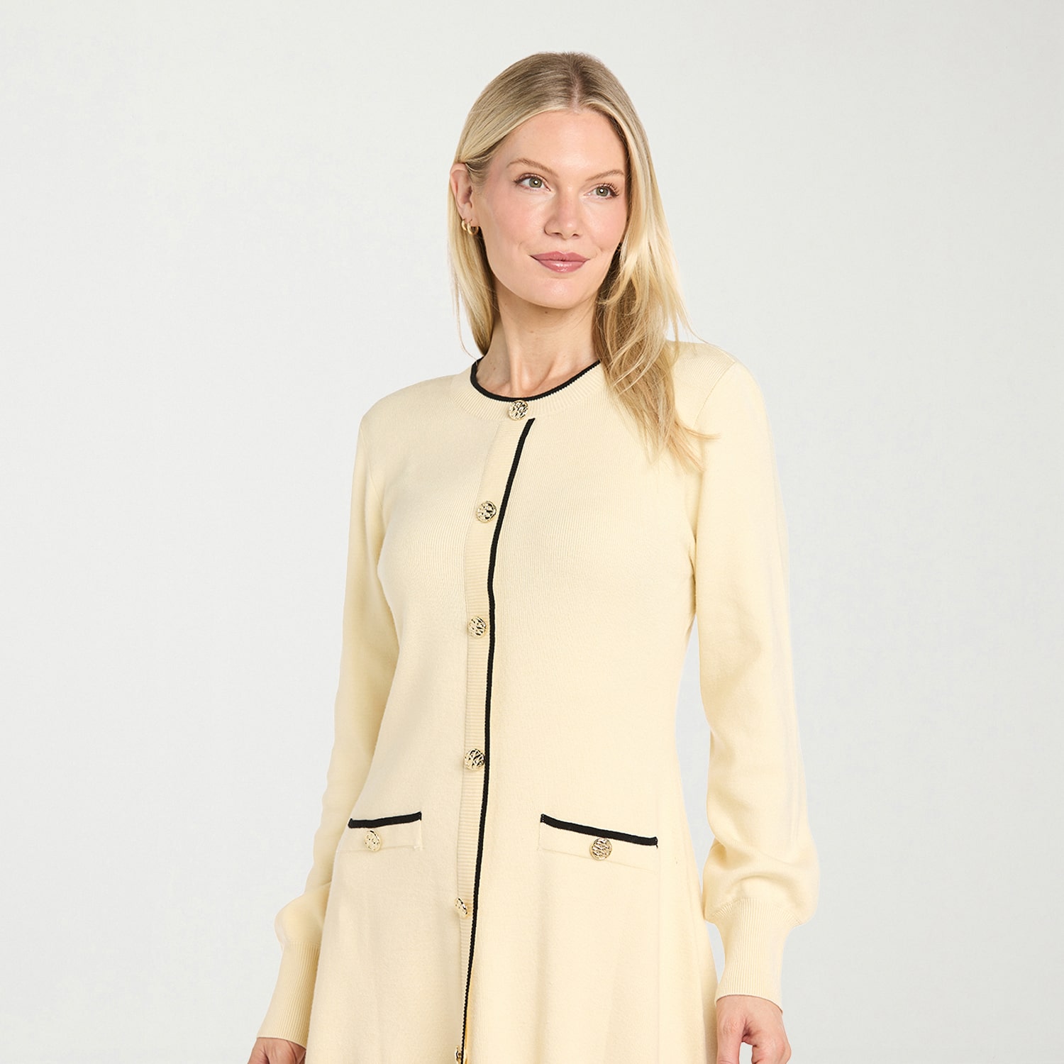 Sophia Cristina Womens Round Neck Long Sleeve Sheath Dress