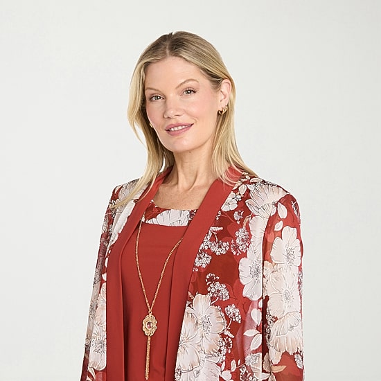 R & M Richards Womens Floral Jacket Dress With Removable Necklace