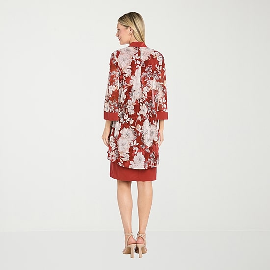 R & M Richards Womens Floral Jacket Dress With Removable Necklace