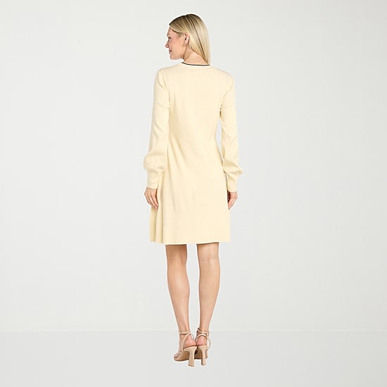 Sophia Cristina Womens Round Neck Long Sleeve Sheath Dress