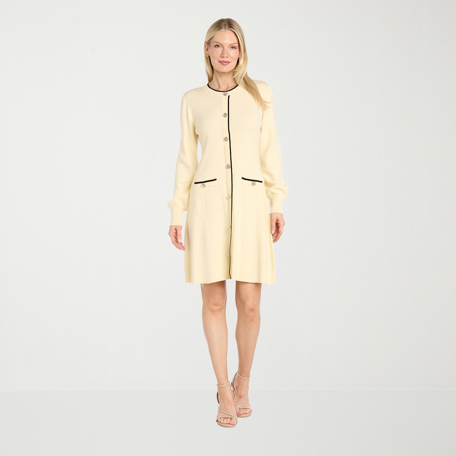 Sophia Cristina Womens Round Neck Long Sleeve Sheath Dress