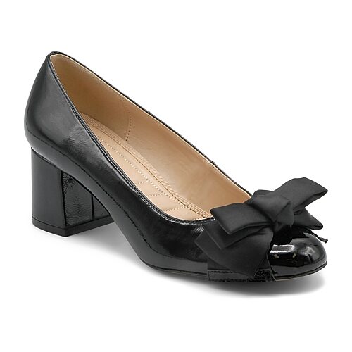 Adrienne Vittadini Ceena Womens Almond Closed Toe Chunky Heel Pumps In Black