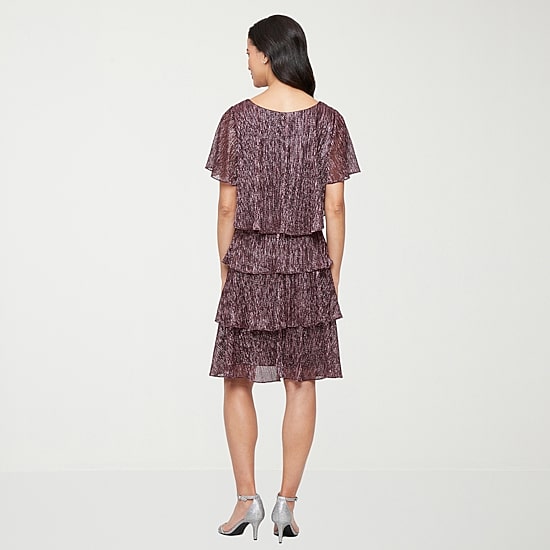 S. L. Fashions Womens V Neck Short Sleeve Shift Dress
