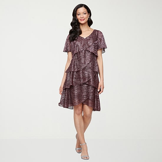S. L. Fashions Womens V Neck Short Sleeve Shift Dress