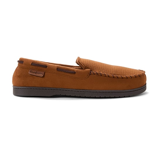 Dearfoams Keaton Perforated Microfiber Suede Moc W Whipstitch Mens Moccasin Slippers