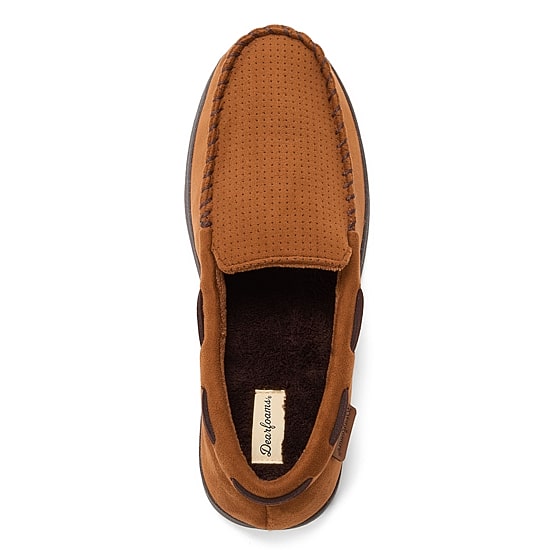 Dearfoams Keaton Perforated Microfiber Suede Moc W Whipstitch Mens Moccasin Slippers