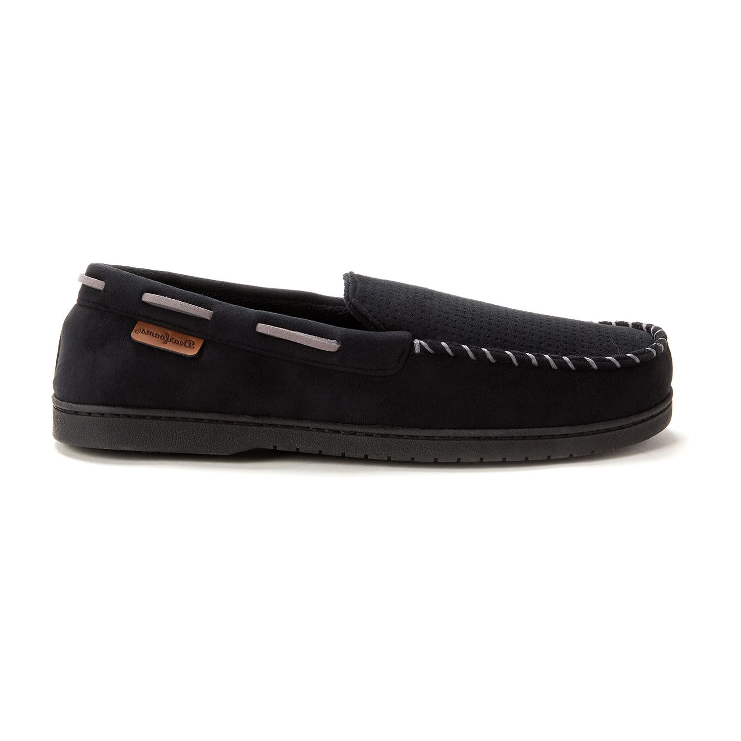 Dearfoams Keaton Perforated Microfiber Suede Moc W Whipstitch Mens Moccasin Slippers