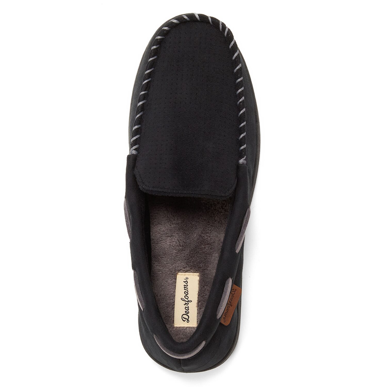 Dearfoams Keaton Perforated Microfiber Suede Moc W Whipstitch Mens Moccasin Slippers