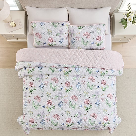 Lenox Butterfly Meadow Printed Reversible Easy Care Wrinkle Resistant Quilt Set