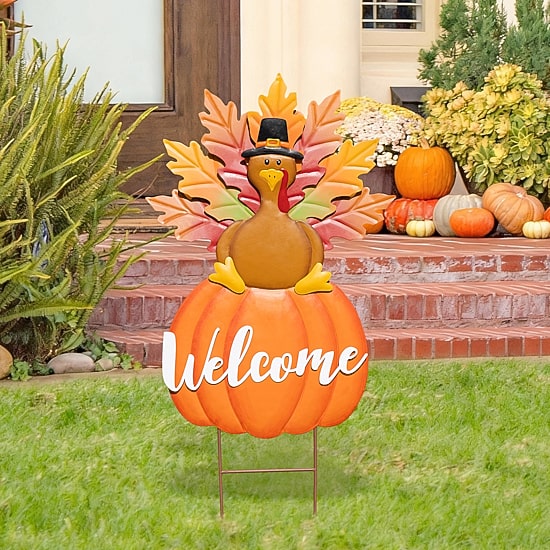 Glitzhome 30" Metal Turkey Thanksgiving Yard Art