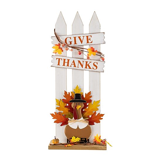 Glitzhome 28" Wooden Fence Turkey Thanksgiving Porch Sign