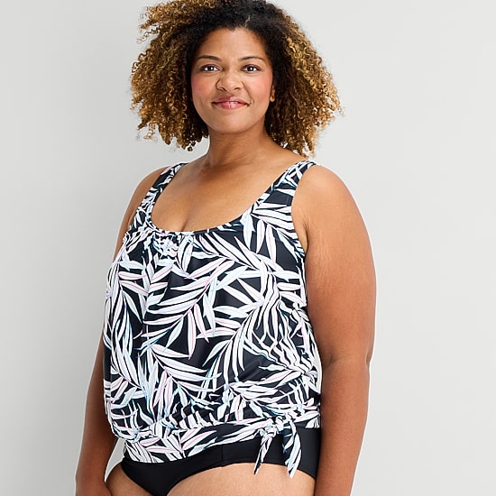 Sonnet Shores Womens Tropical Leaf Plus Tankini Swimsuit Top