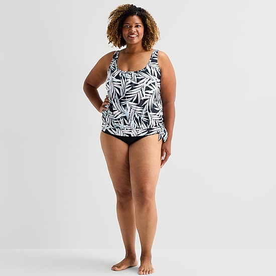 Sonnet Shores Womens Tropical Leaf Plus Tankini Swimsuit Top