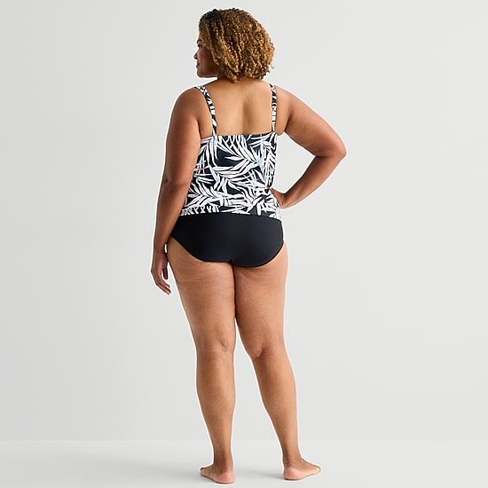 Sonnet Shores Womens Tropical Leaf Plus Tankini Swimsuit Top