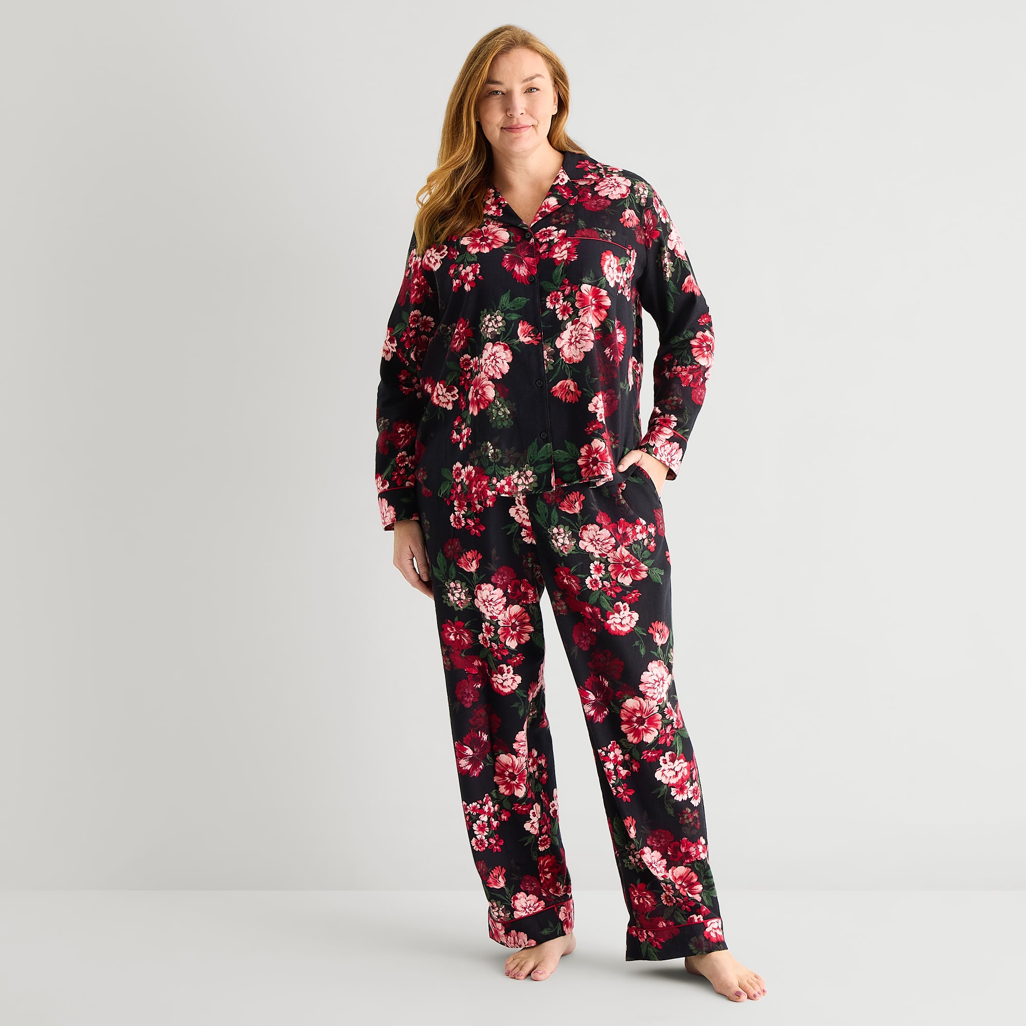 Liz Claiborne Womens Flannel Long Sleeve 2-pc. Pajama Set