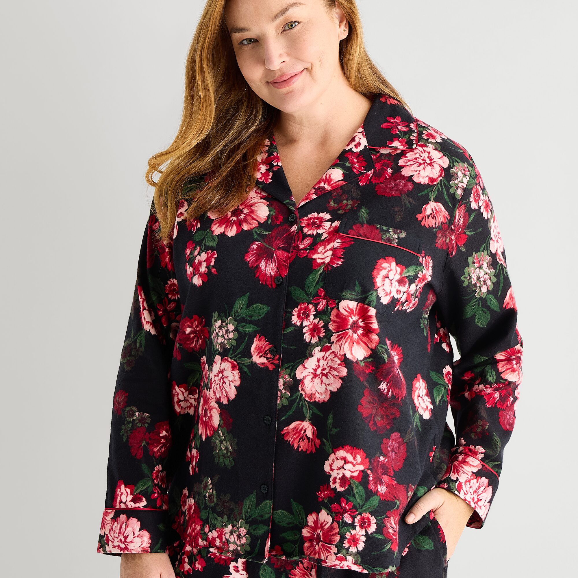 Liz Claiborne Womens Flannel Long Sleeve 2-pc. Pajama Set