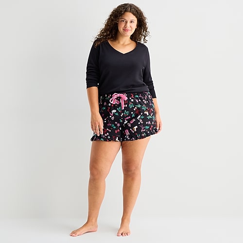 Sleep Chic Womens Plus Flannel Pajama Shorts In Black