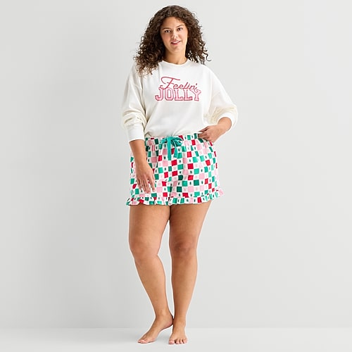 Sleep Chic Womens Plus Flannel Pajama Shorts In Green