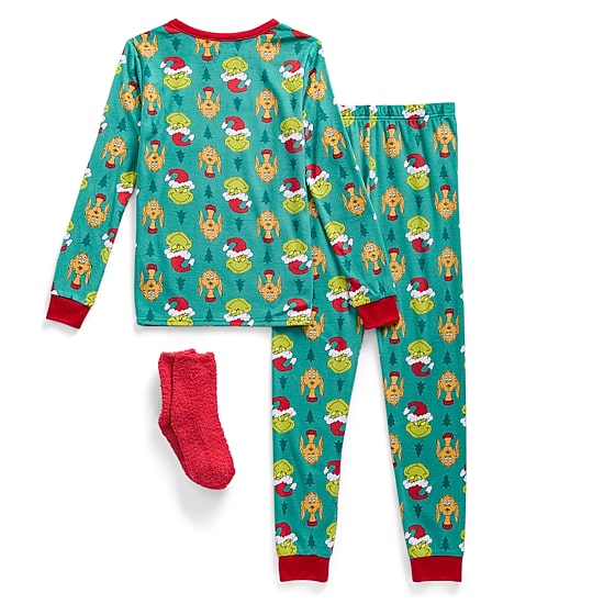 Little & Big Kid Boys Grinch Crew Neck Long Sleeve 3-pc. Pajama Set