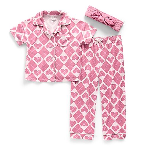 Jaclyn Kids' Na Girls Short Sleeve 3-pc. Pajama Set In Pink