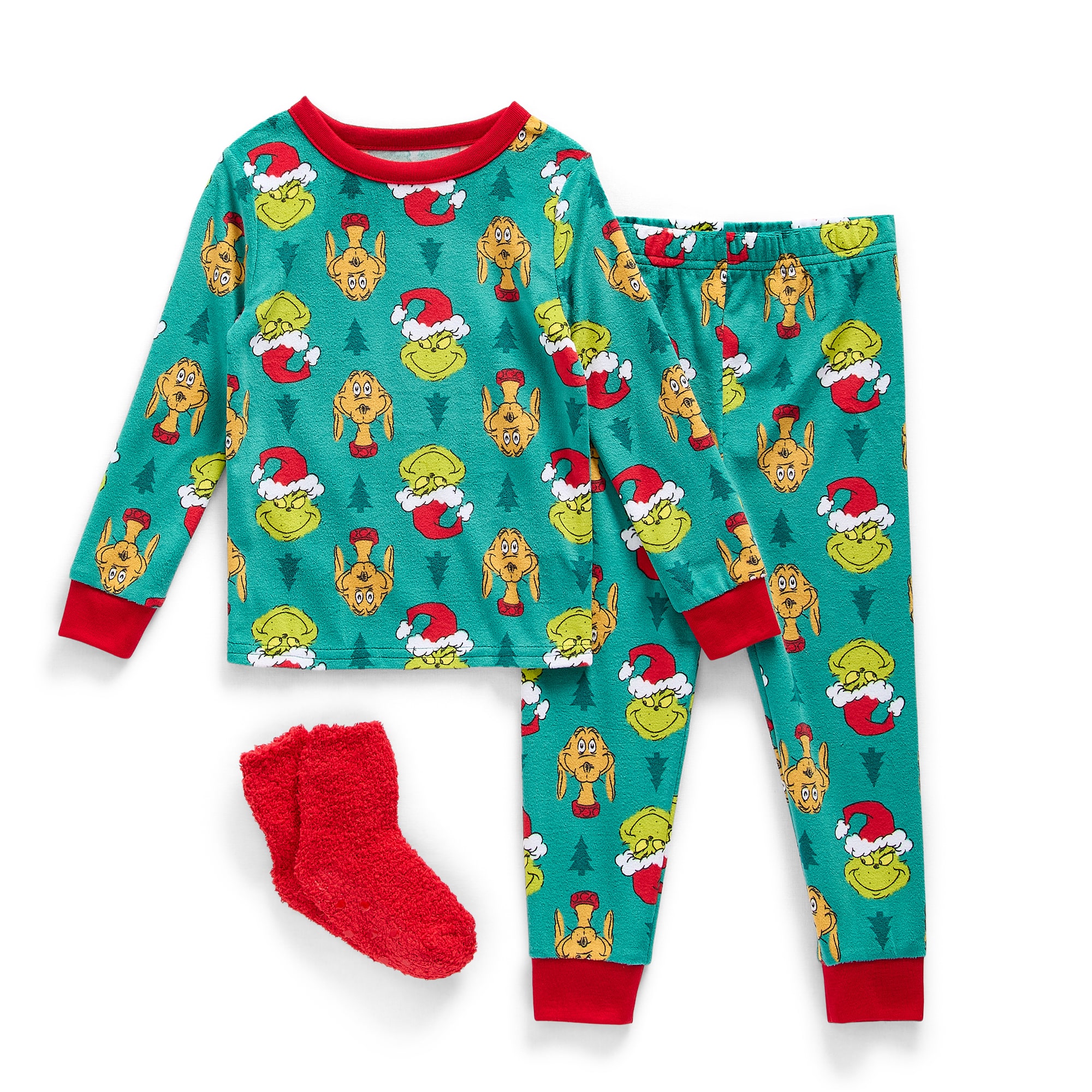 Toddler Unisex Grinch Crew Neck Long Sleeve 3-pc. Pajama Set