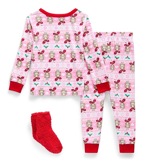 Toddler Girls Grinch Crew Neck Long Sleeve 3-pc. Pajama Set