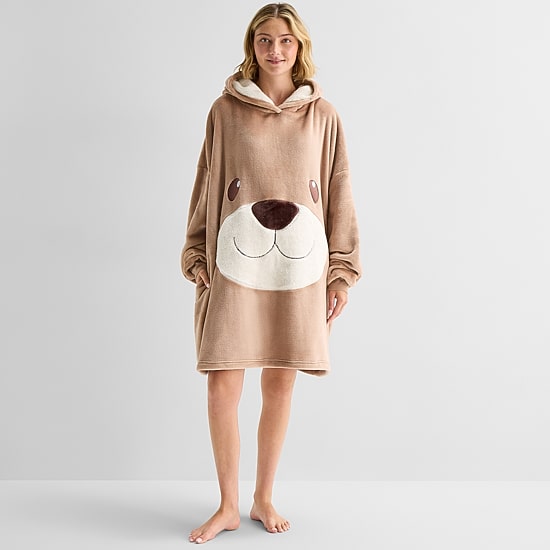 Sleep Chic Womens Fleece Hooded Long Sleeve Pajama Top
