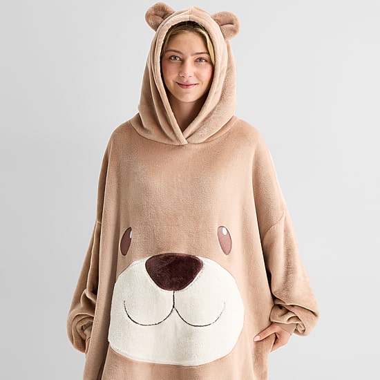 Sleep Chic Womens Fleece Hooded Long Sleeve Pajama Top