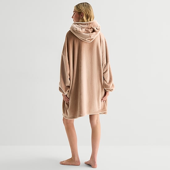 Sleep Chic Womens Fleece Hooded Long Sleeve Pajama Top