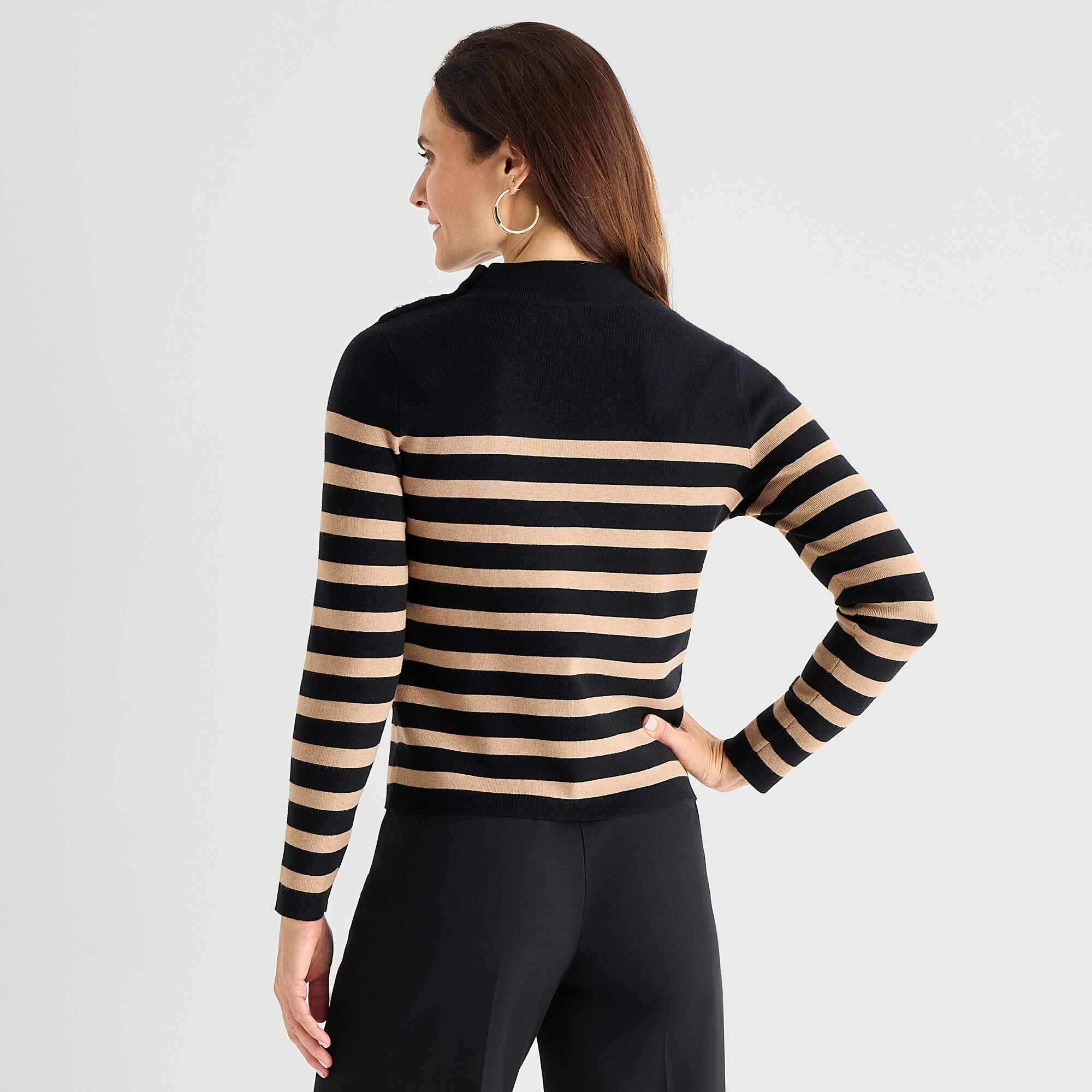 Liz Claiborne Womens Mock Neck Embellished Long Sleeve Striped Pullover Sweater