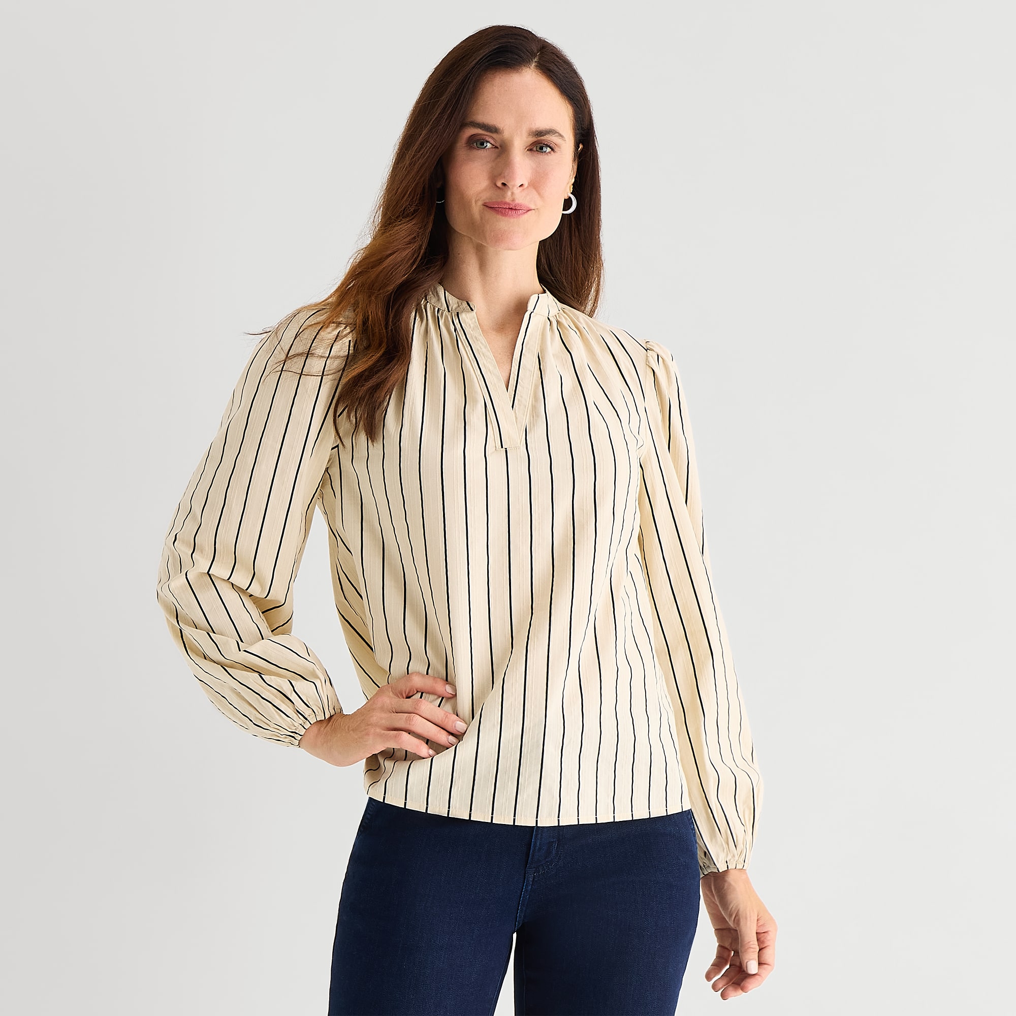 Liz Claiborne Womens Split Crew Neck Long Sleeve Blouse