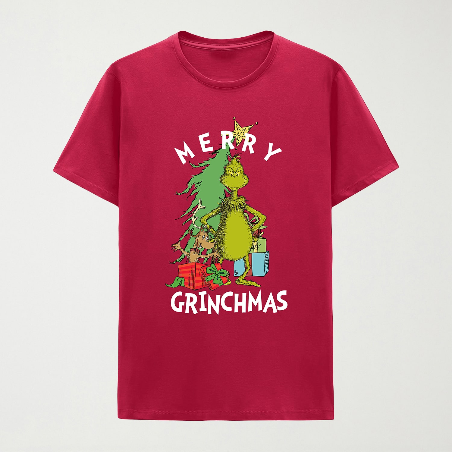 Mens Crew Neck Short Sleeve Regular Fit Grinch Graphic T-Shirt