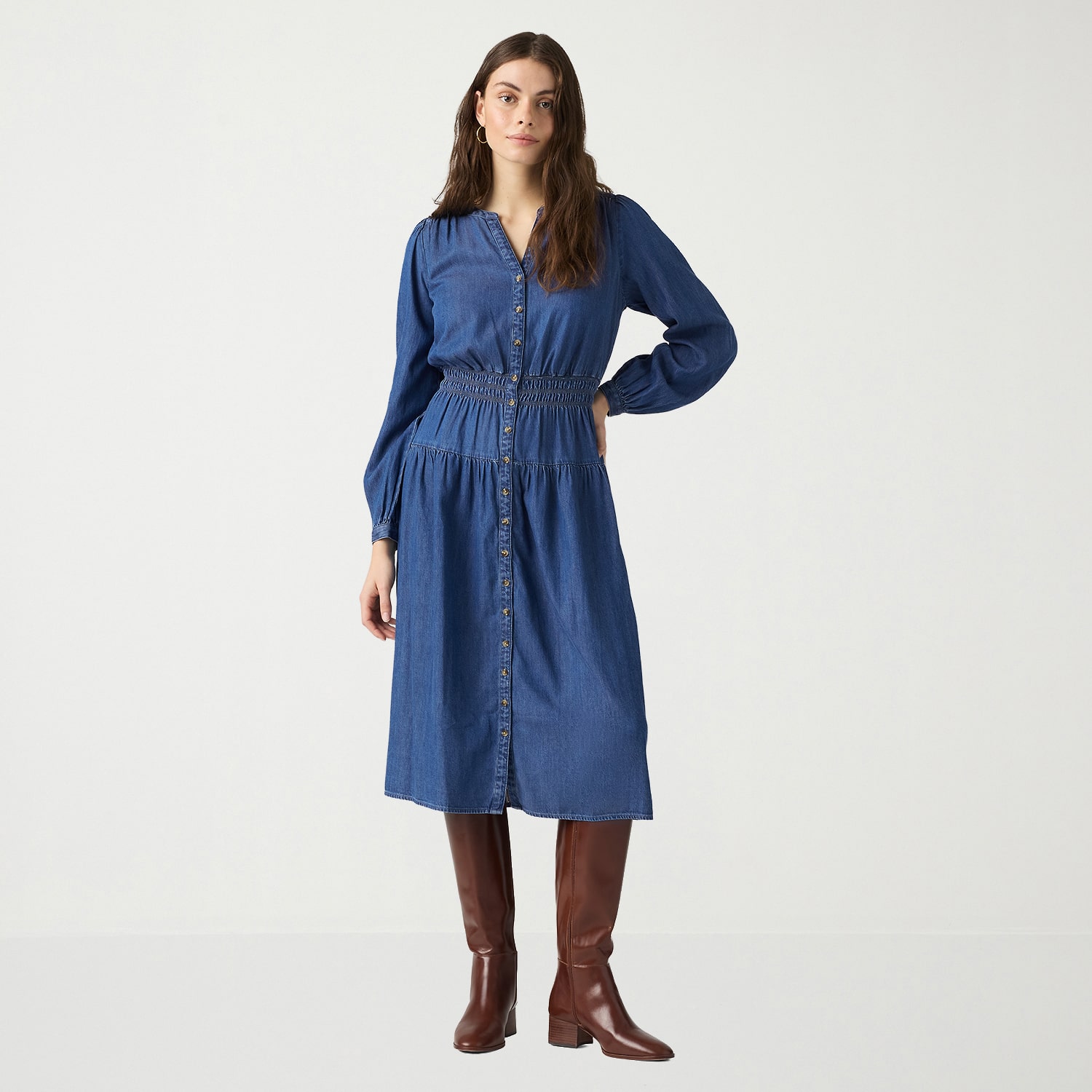 Levi's® Womens Midi V Neck Long Sleeve Sheath Dress