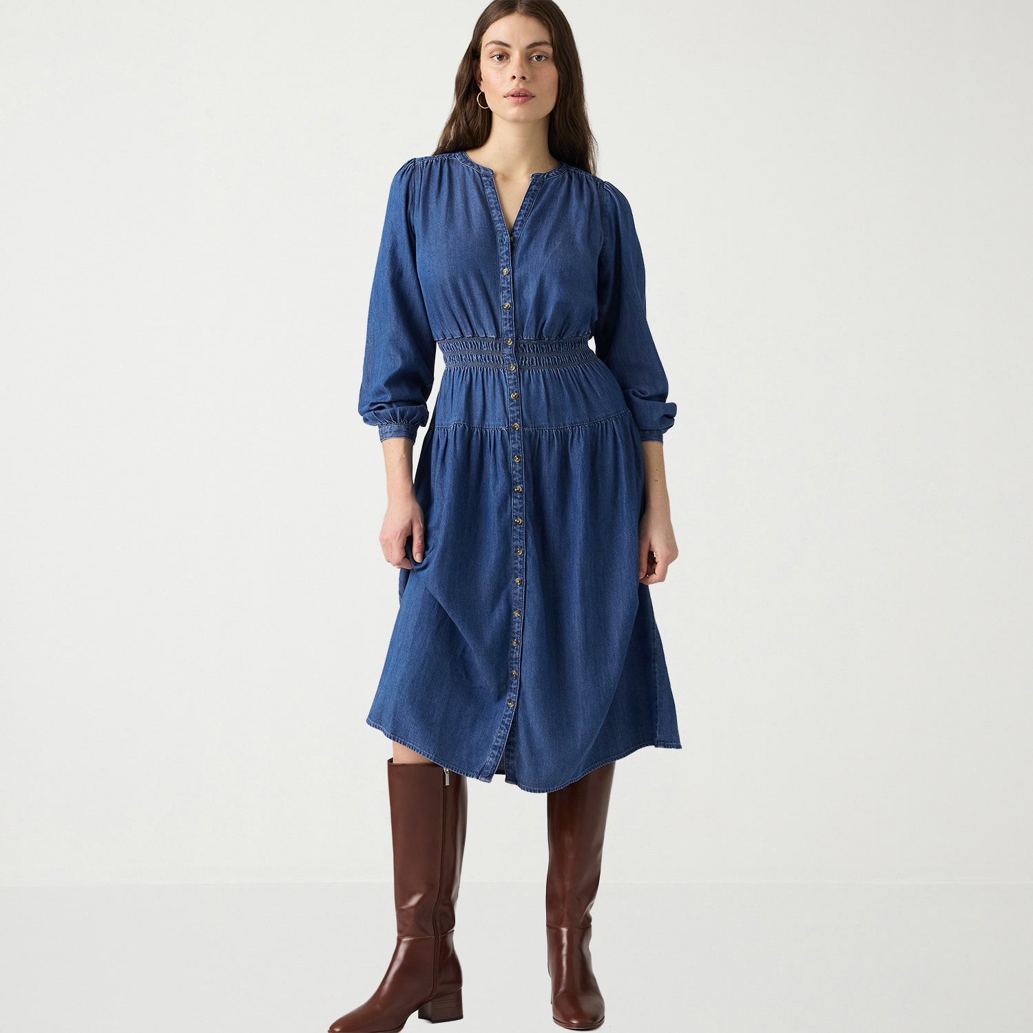 Levi's® Womens Midi V Neck Long Sleeve Sheath Dress