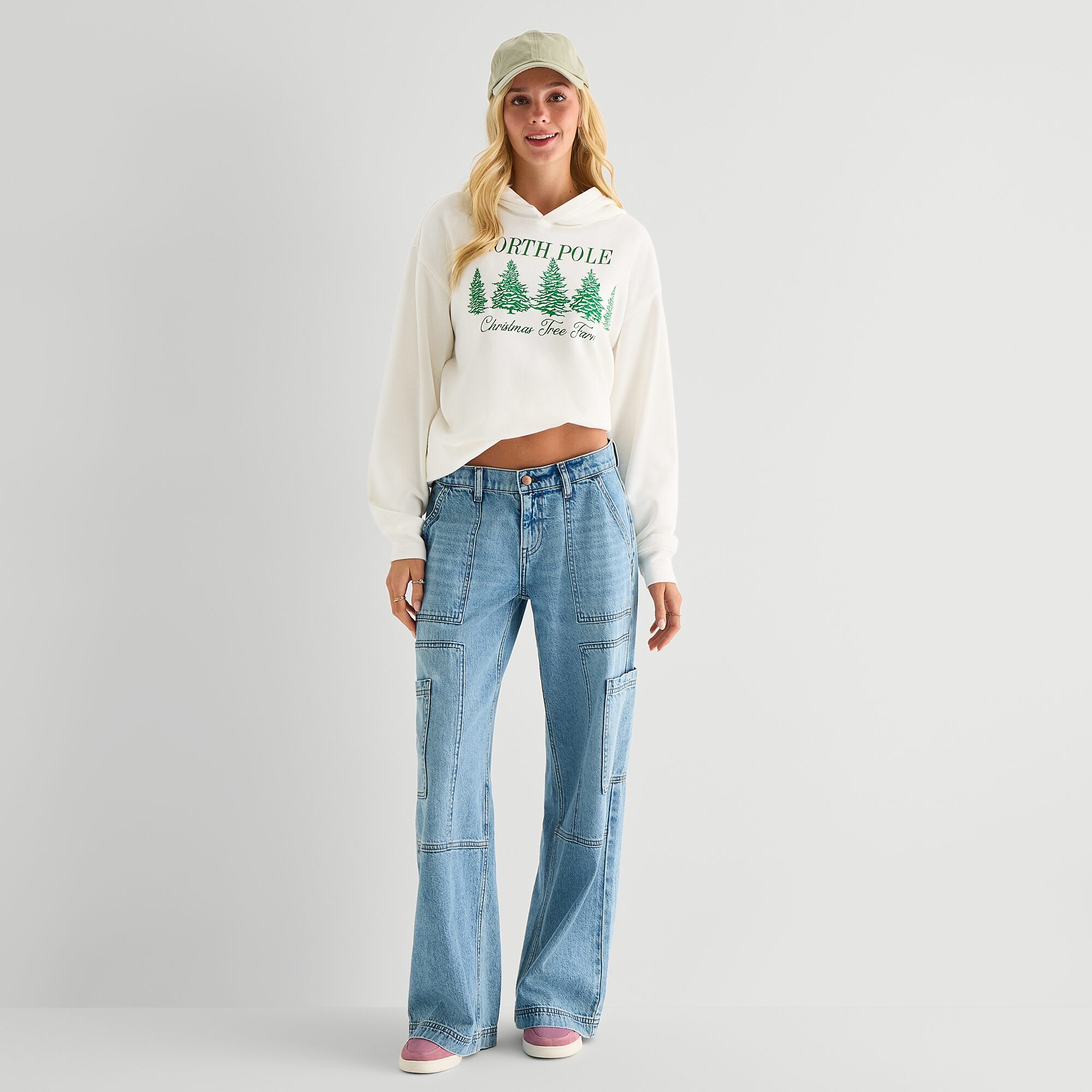 North Pole Hoodie Womens Juniors Long Sleeve Embroidered Fleece