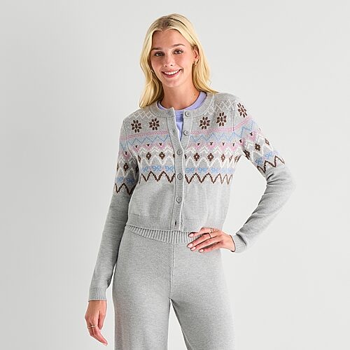 Arizona Juniors Womens Crew Neck Long Sleeve Pullover Sweater In Gray