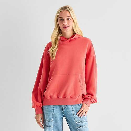 Arizona Womens Juniors Long Sleeve Fleece Hoodie, Large, Red