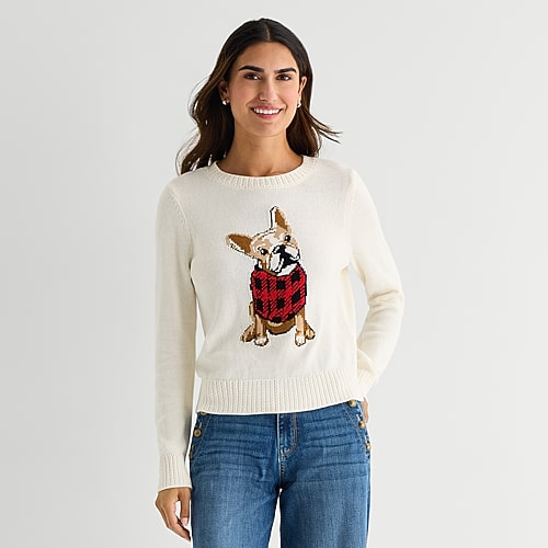 St. John's Bay Womens Crew Neck Long Sleeve Pullover Sweater In White