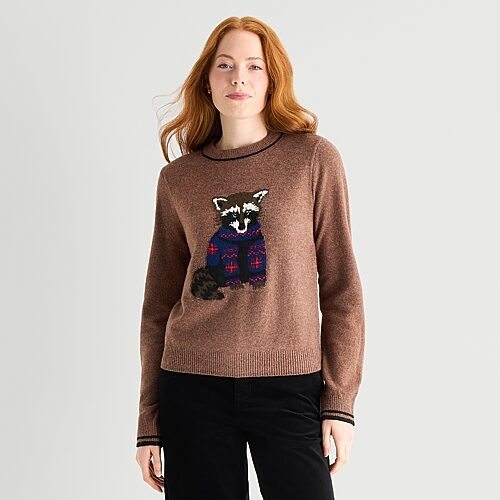 St. John's Bay Womens Crew Neck Long Sleeve Pullover Sweater In Brown